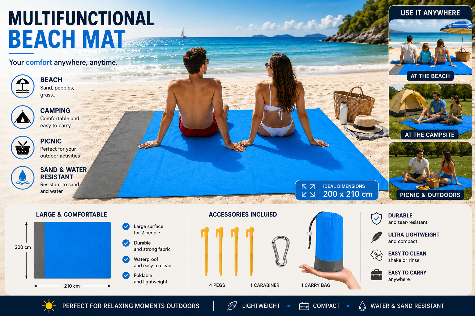 Palmora™ | Tapis de plage anti-sable imperméable