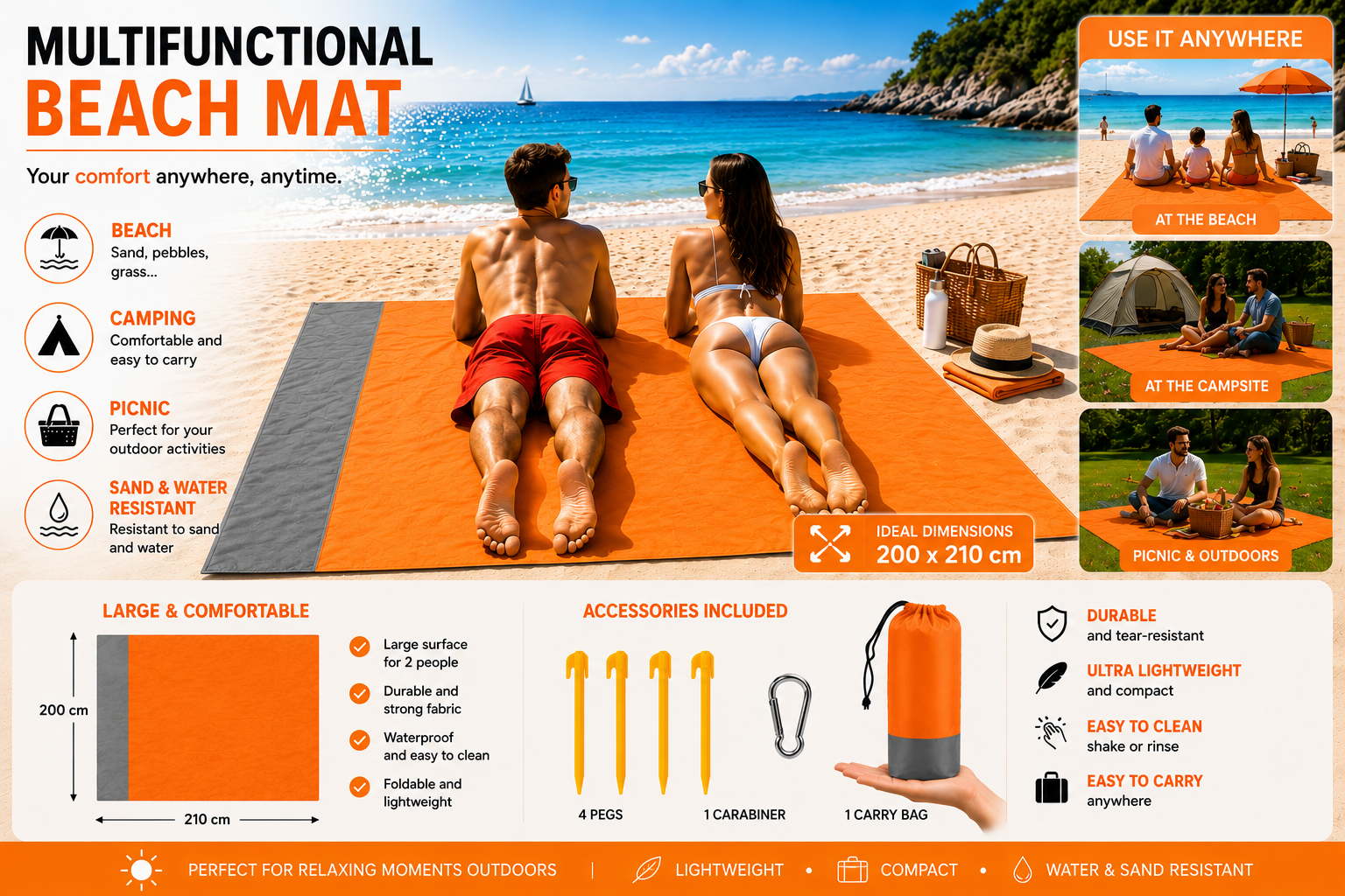 Palmora™ | Tapis de plage anti-sable imperméable